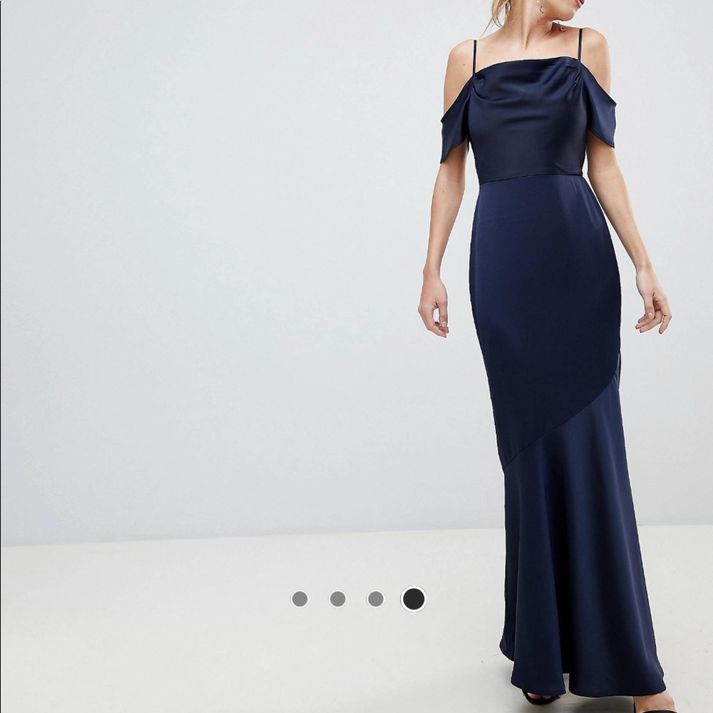 Navy Slinky Cowl Neck Gown